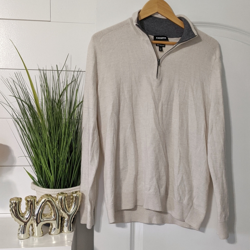 Express Merino Wool Mockneck Quarter Zip Sweater Sz XL